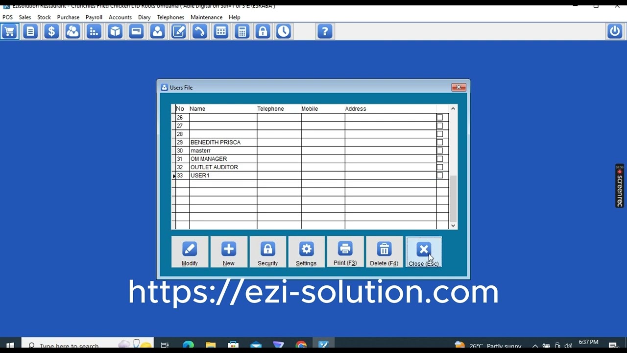 HOW TO CONNFIGURE WAITRESS IN (ESR) EZISOLUTION RESTAURANT
