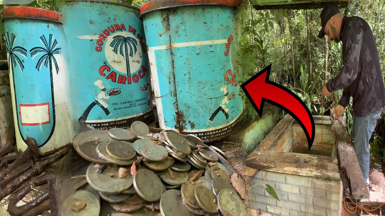 Latas e mais latas cheio de dinheiro no fundo de um poço sisterna