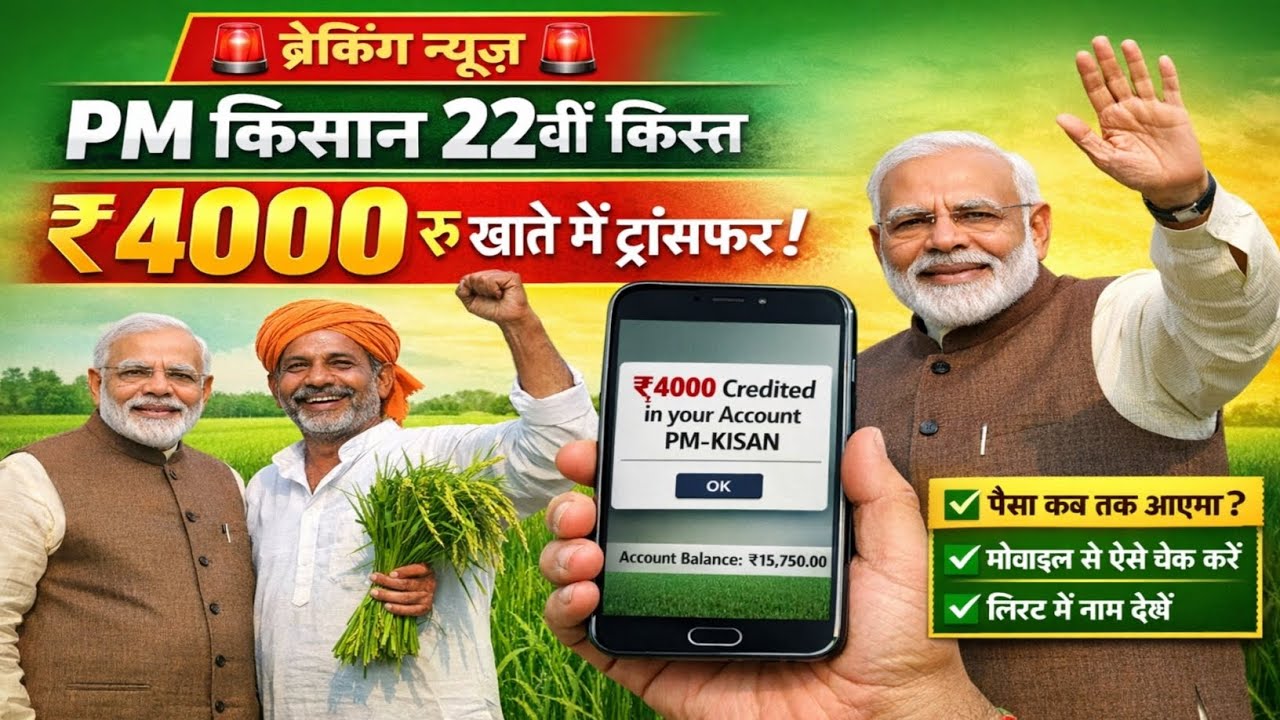 PM किसान 22वीं किस्त ₹4000 ट्रांसफर 💥 कब आएगा पैसा? ऐसे चेक करें स्टेटस | बड़ी अपडेट 2026 ? DYI 