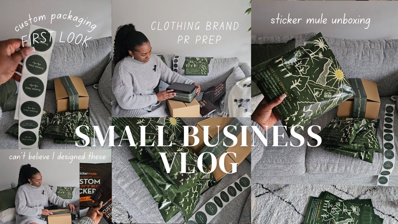 first look custom packaging samples |small business vlog clothing brand launch prep