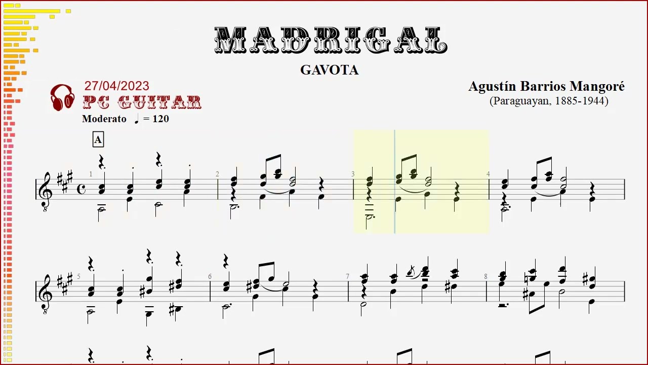 Agustín Barrios, Madrigal (Gavota),  guitar