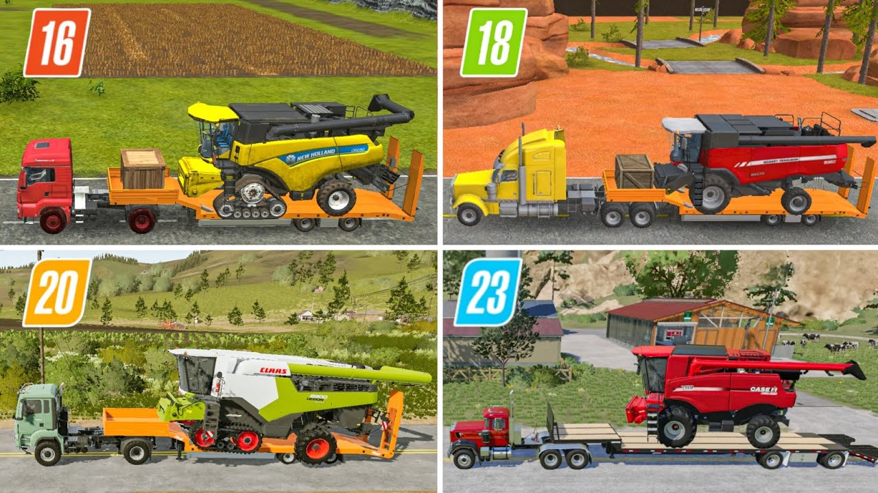FS16 против FS18 против FS20 против FS23 | Загрузка комбайна в грузовик | Таймлапс