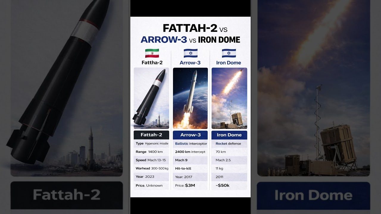 Fattah-2 vs Arrow-3 vs Iron Dome 🚀 Missile Defense Showdown #military #missiles #defense #shorts