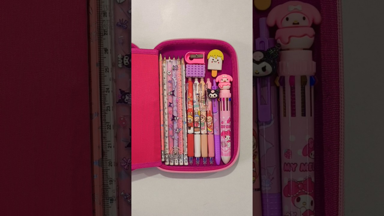 Cute kuromi pencil case with fancy stationery items #pencilbox #stationery #kuromi #backtoschool