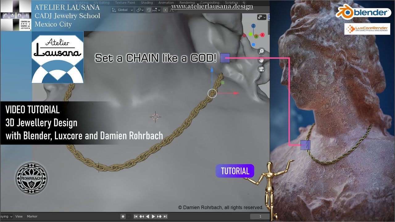Tutorial 21 SET a CHAIN 3D Jewellery modeling with BLENDER and ROHRBACH