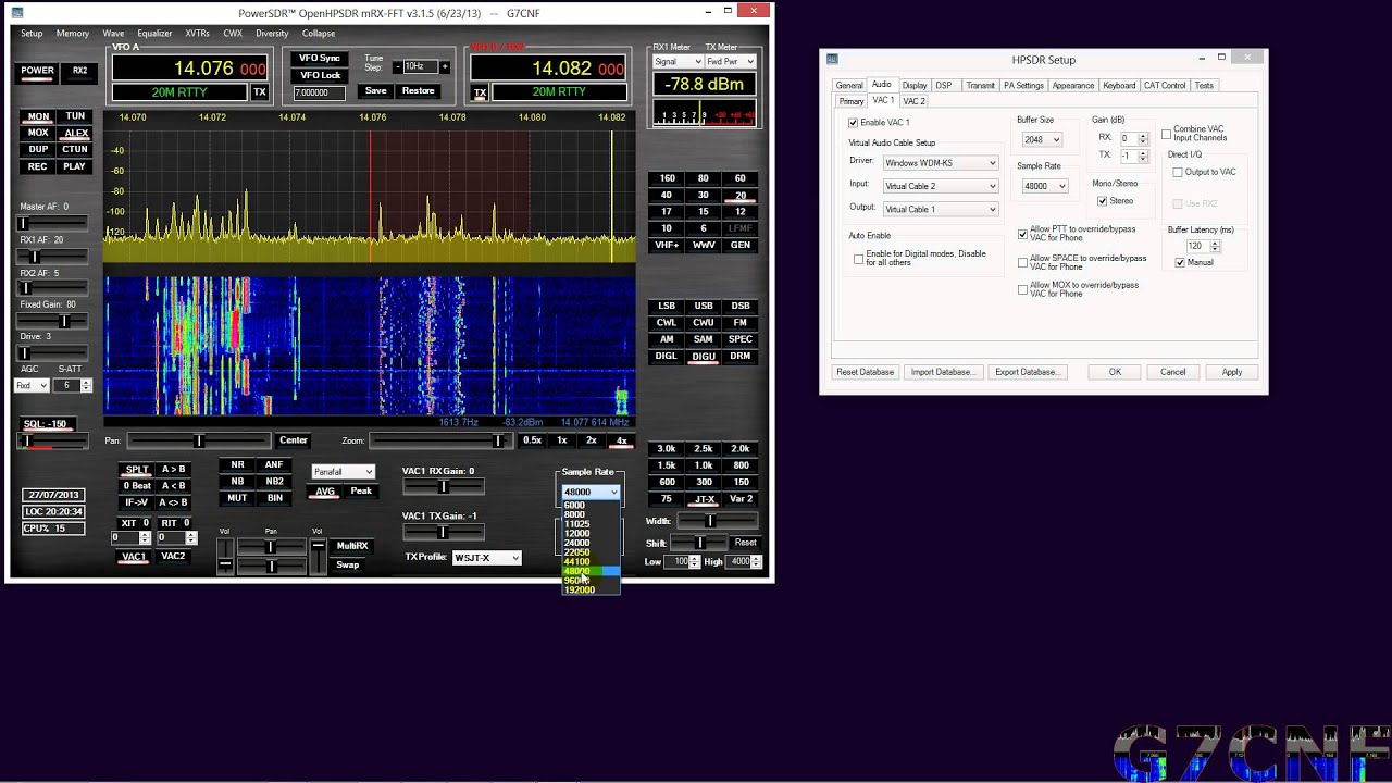VAC: Installation and Initialisation of Virtual Audio Cable with PowerSDR Digi-Modes