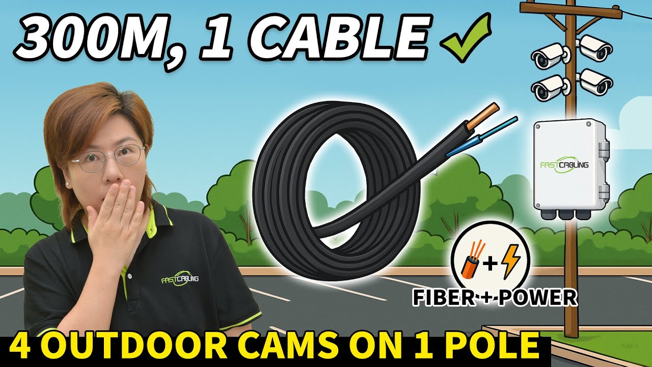 Power 4 Cameras 300m Away with One Composite Fiber Cable | Parking Lot Surveillance