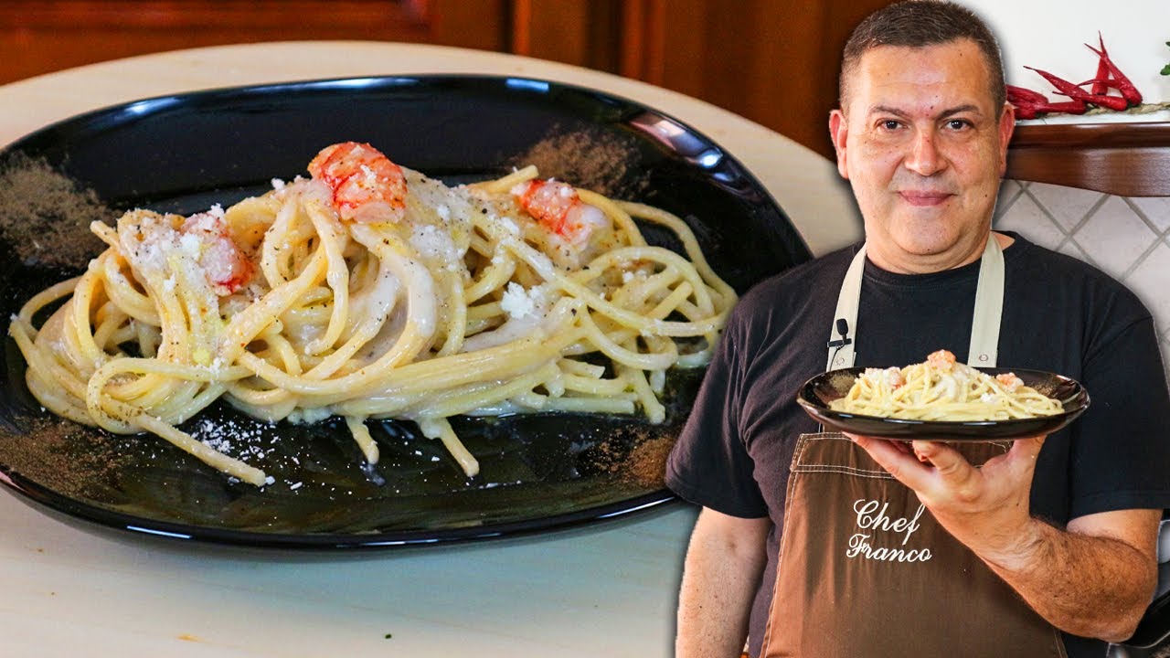 SPAGHETTI CACIO E PEPE CON GAMBERO ROSSO - La Ricetta PAZZESCA