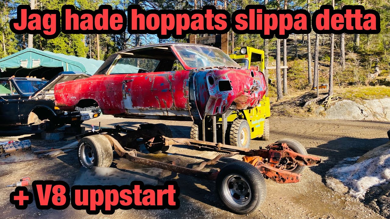 Startförsök av V8 full av vatten för 1000kr. Lyfter av chevellens kaross för att kunna besiktiga den