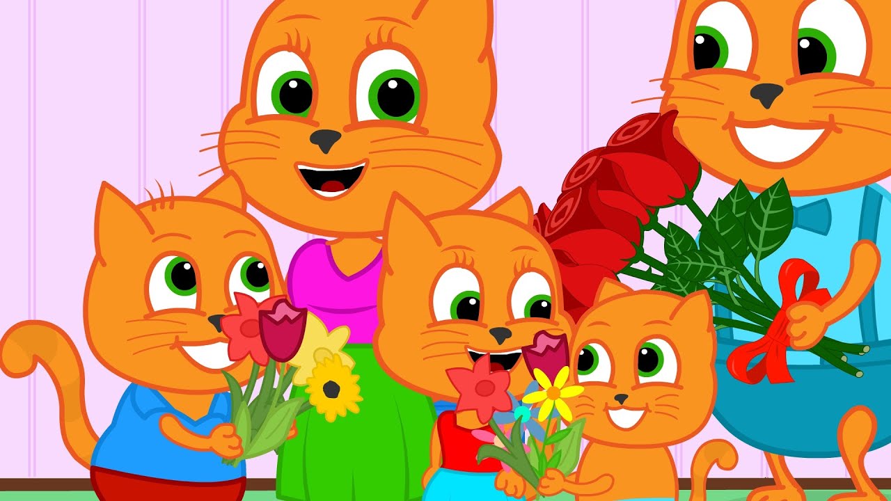 Família de Gatos - Dei flores para mamãe Desenho Animado em Português Brasil