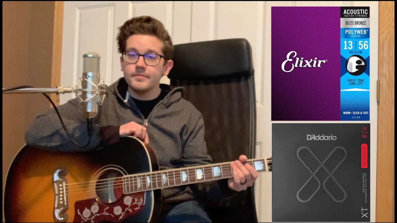 Elixir vs D'addario - String Comparison | solo guitar and in a full mix | Epiphone Masterbilt J-200