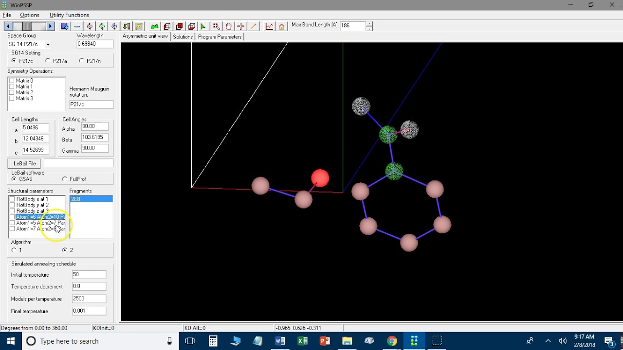 Structure solution of 2-ethoxybenzamide with WinPSSP and a reflection file from GSAS