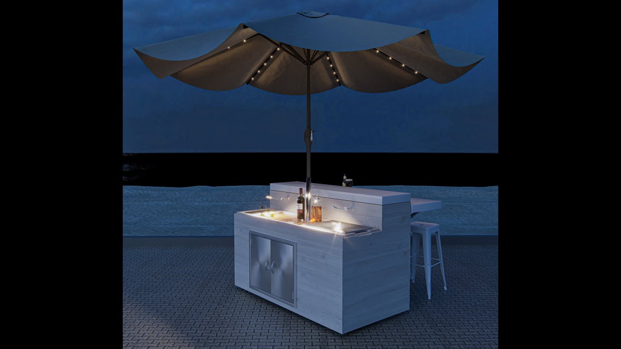 Night & Day outdoor mobile full service bar with hidden TV lift cabinet & much more