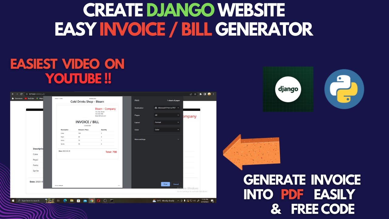 How To Make Invoice Or Bill Generator Website in Django