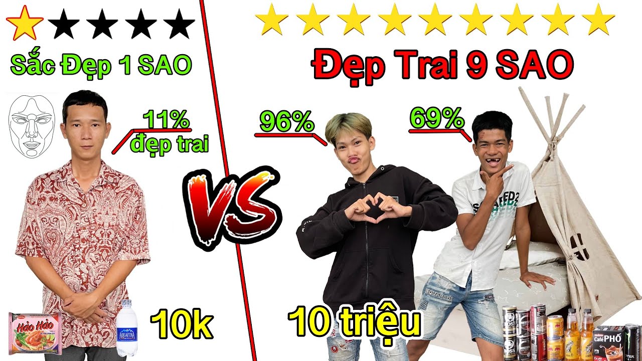 Thử Th&aacute;ch Cắm Trại Theo Độ Đẹp Trai Của Bản Th&acirc;n 0 Sao vs 9 Sao | App Chấm Điểm Nhan Sắc