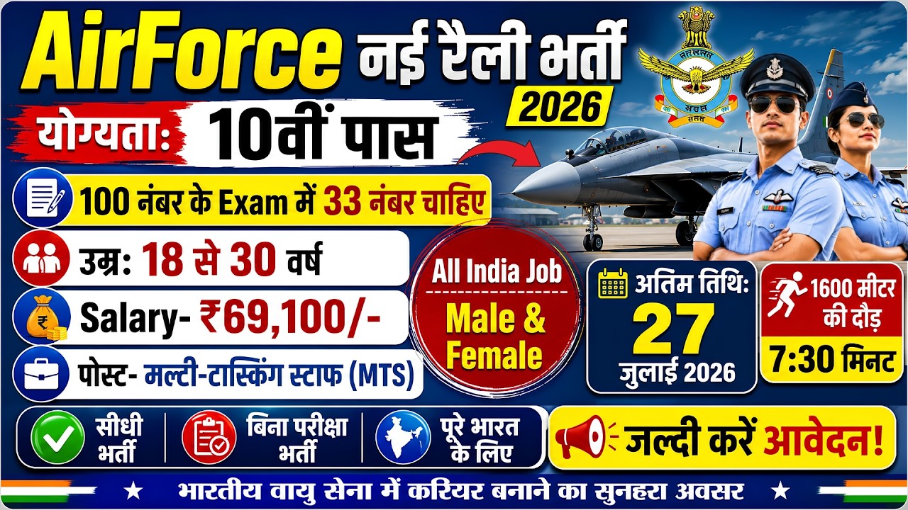 Air Force Open Rally Bharti 2026 Notification | Air Force MTS Vacancy 2026 | July Rally Date | 10th