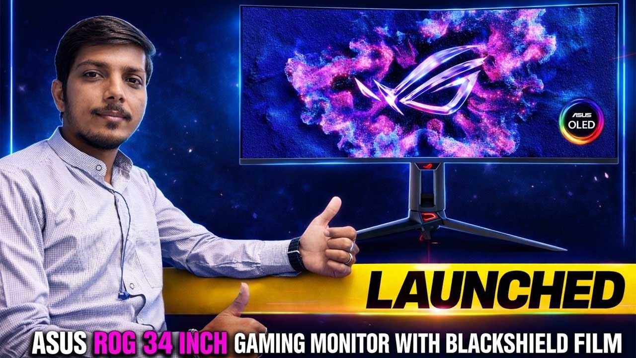 Игровой OLED-дисплей ASUS ROG Swift PG34WCDN диагональю 34 дюйма выпущен с защитной пленкой Black...