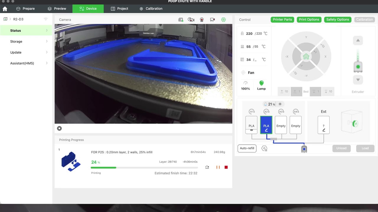 Bambu P2S Live Printing