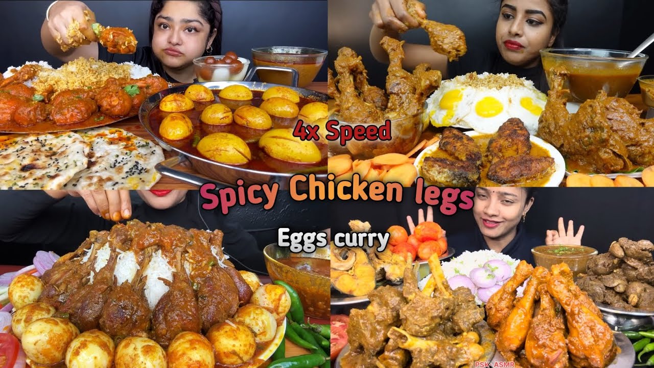ASMR: Eating Spicy Chicken legs curry🍗🤤 spicy Eggs curry, mutton leg, cheesey prathe, eating,mukbang