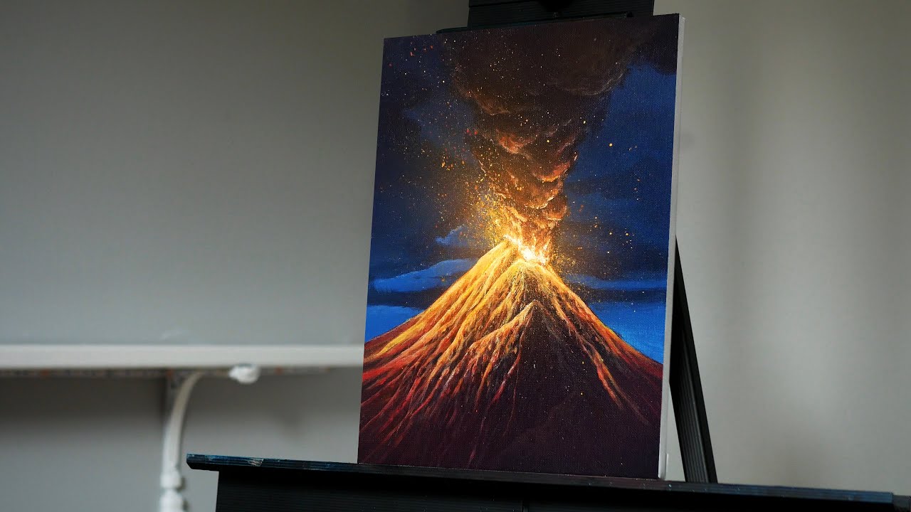 Painting a Volcano Erupting with Acrylics - Paint with Ryan!