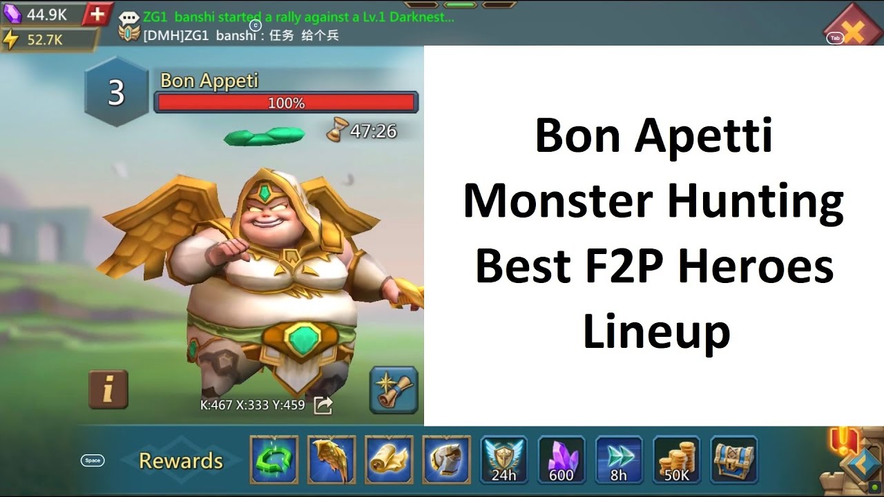 Lords Mobile: Bon Apetti Monster Hunting Best F2P Heroes Lineup