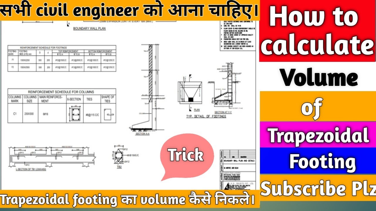 How to calculate volume of trapezoidal footing|civil engg.