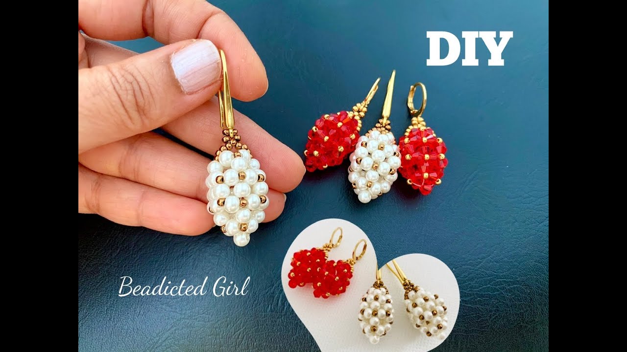 Beaded Strawberry Earrings || How to make Beaded Bead || Pearl Earrings
