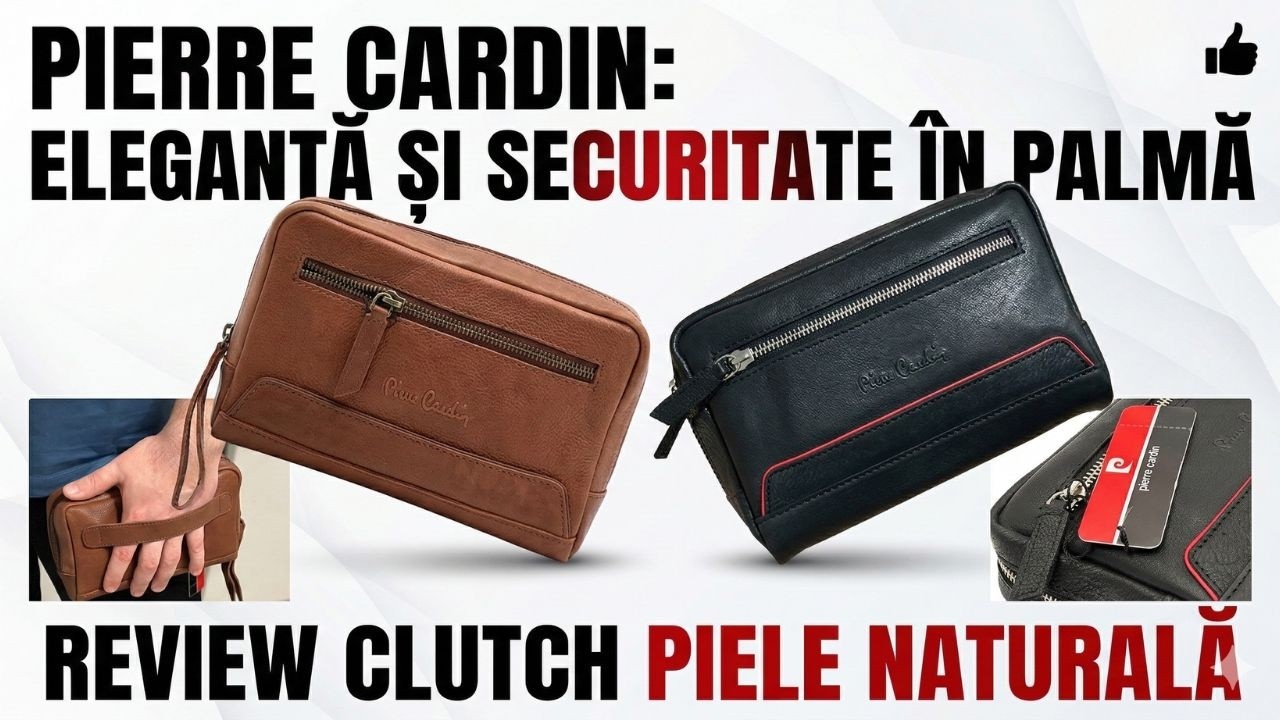 Borseta de mana din piele pentru barbati Pierre Cardin, Negru