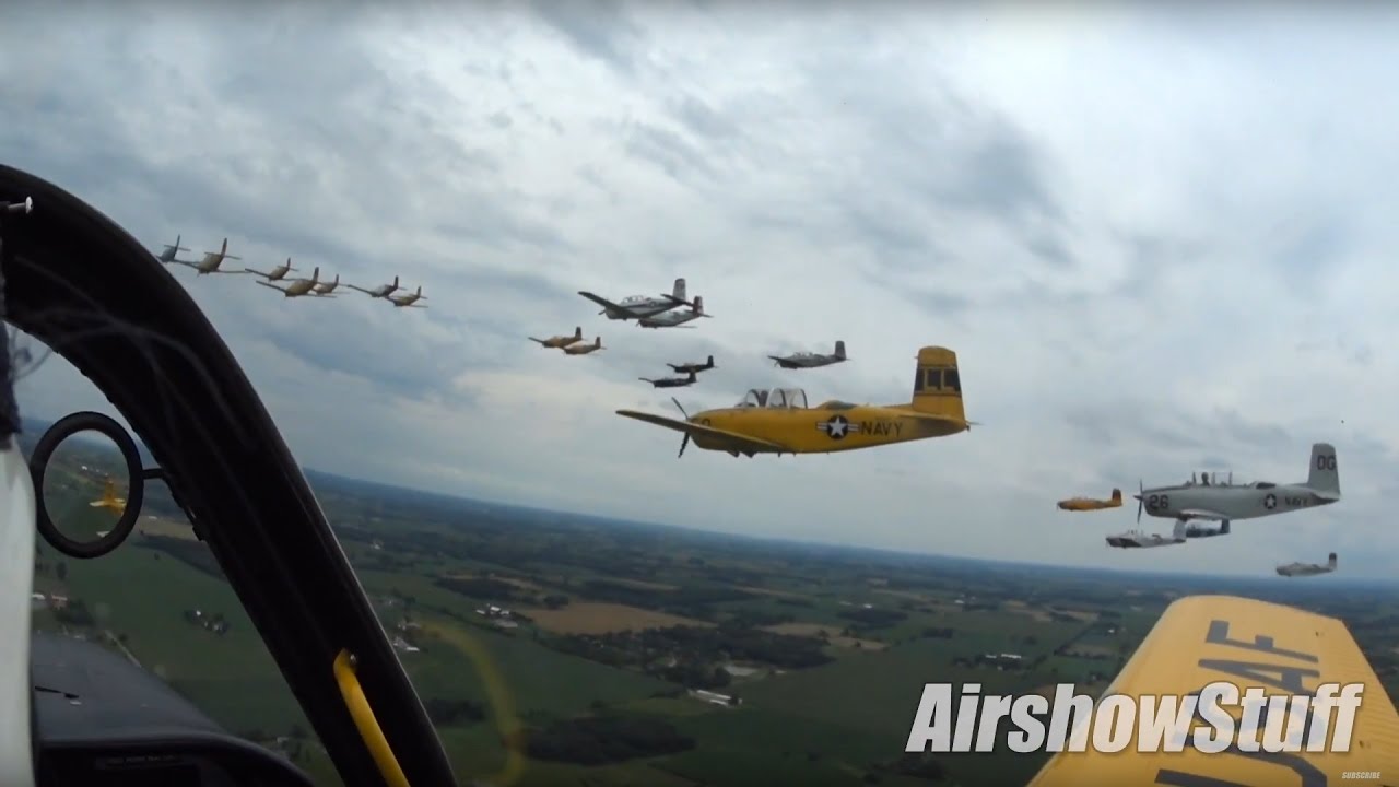 Helmet Cam - T-34 Mentor Mass Formation Arrival - EAA AirVenture Oshkosh 2015