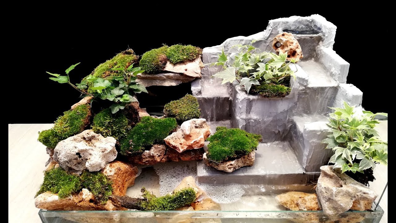 How to make beautiful Waterfall Fountain with cement and stones / DIY