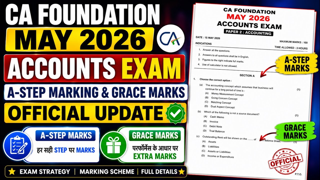 official update by ICAI | CA foundation May 2026 Account paper Grace marks and steps marks update
