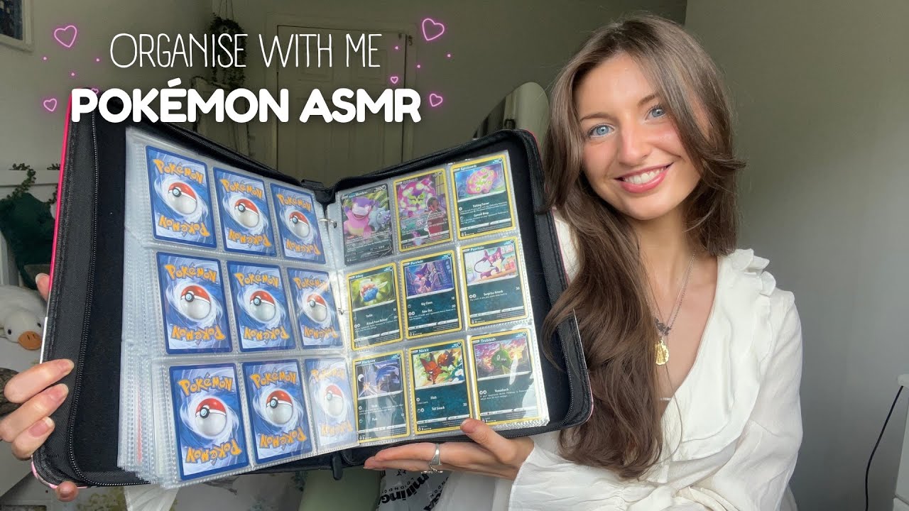 ASMR Organise my Pokémon cards with me!⚔️(whispers, card shuffling, page flipping, plastic tapping)