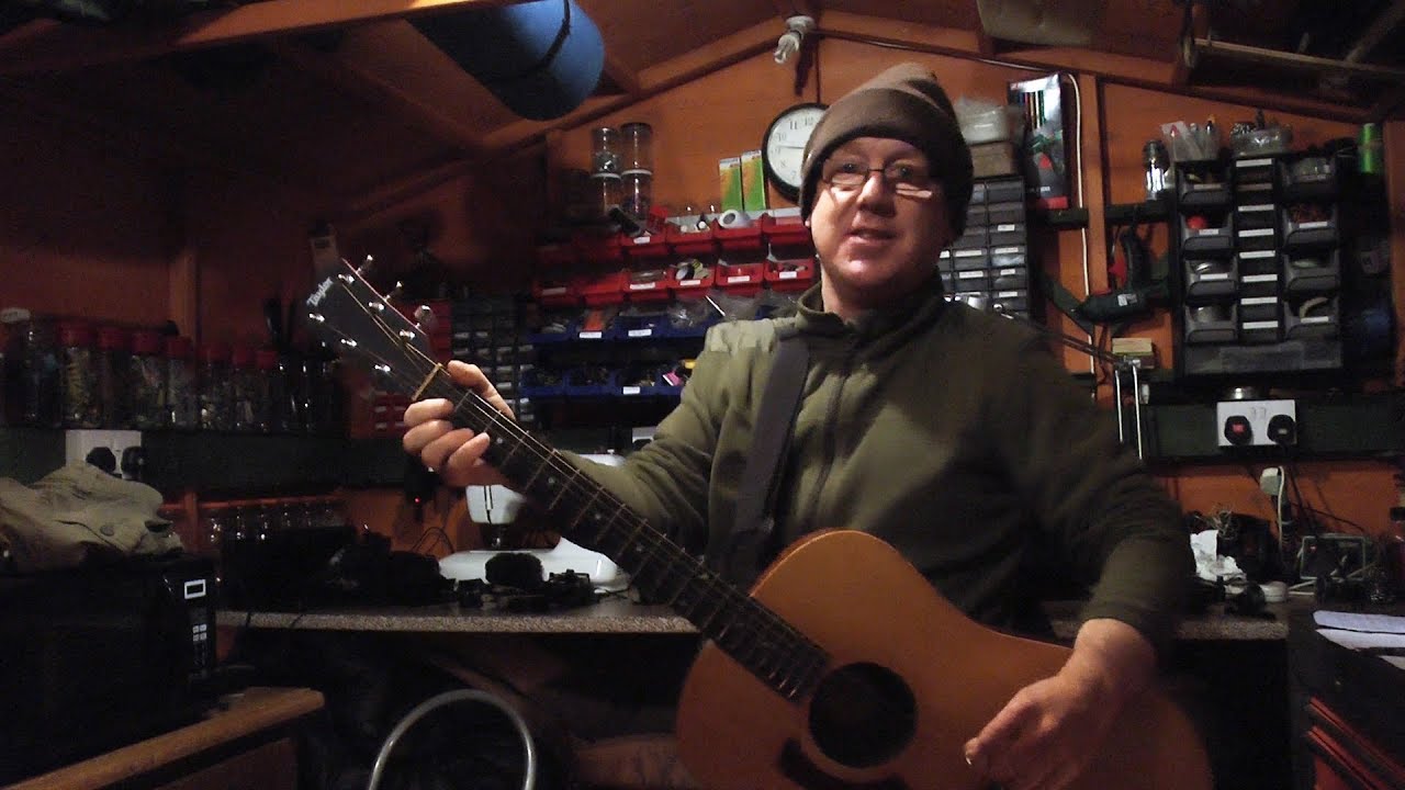 Man cave guitar practice
