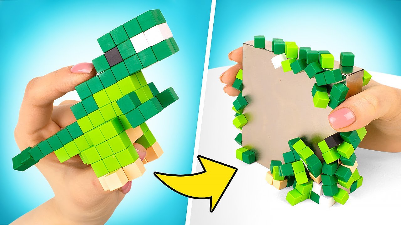 KIT DE CONSTRU&Ccedil;&Atilde;O COM BLOCOS MAGN&Eacute;TICOS || Dinossauros de 6 pixels e um Super&iacute;m&atilde;
