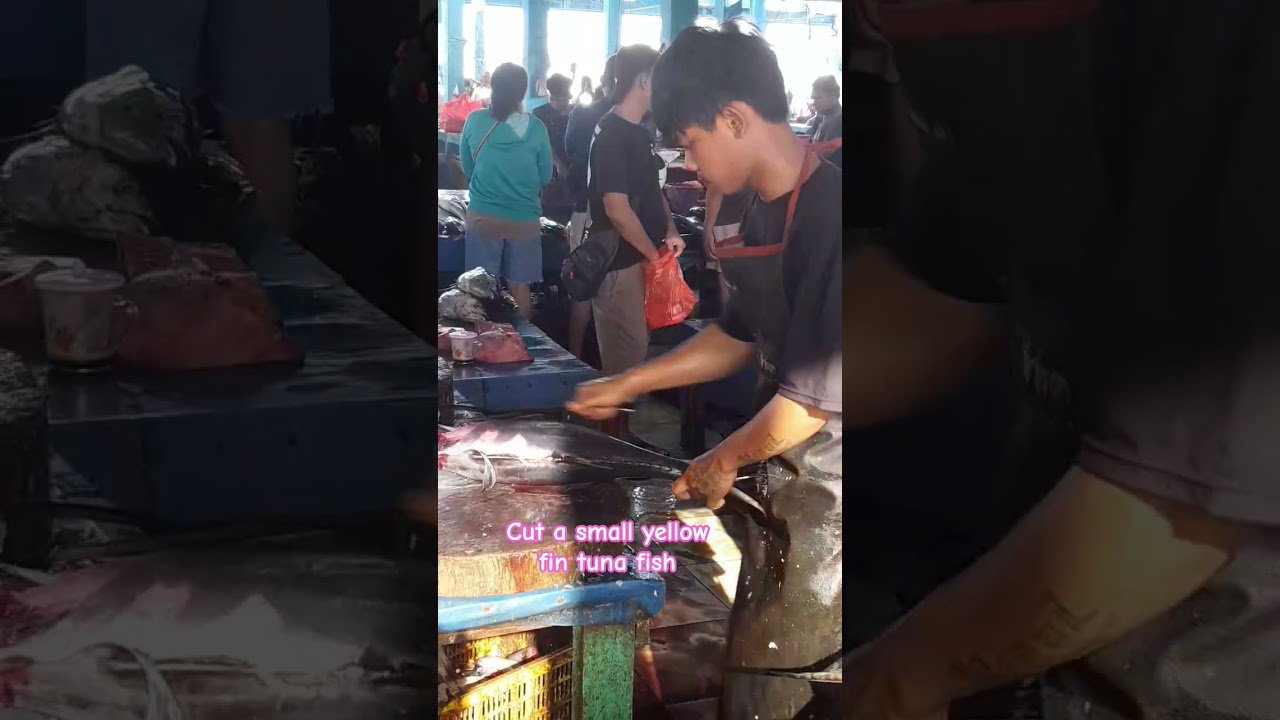 Cut a small yellow fin tuna fish 