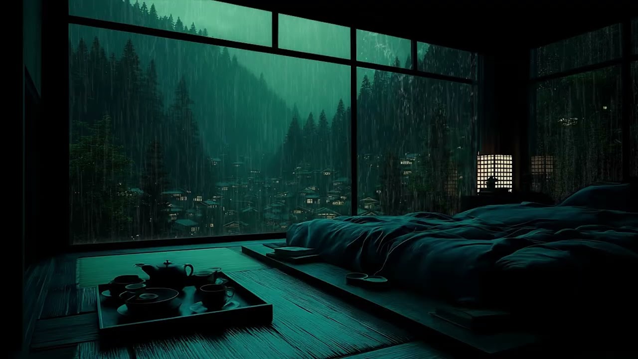 Midnight Rain by a Quiet Lakeside 🌧️ No Ads  Dark Cabin Ambience for Deep Sleep & Relaxation