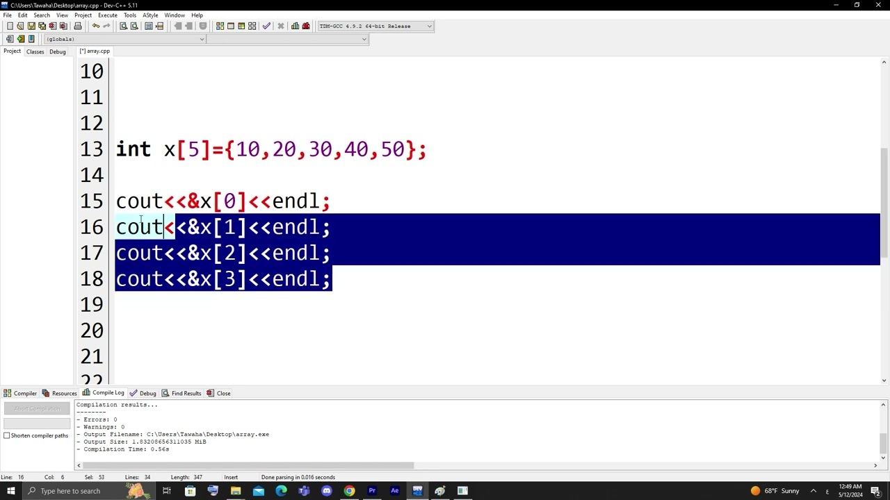 Pointer With Array in c++