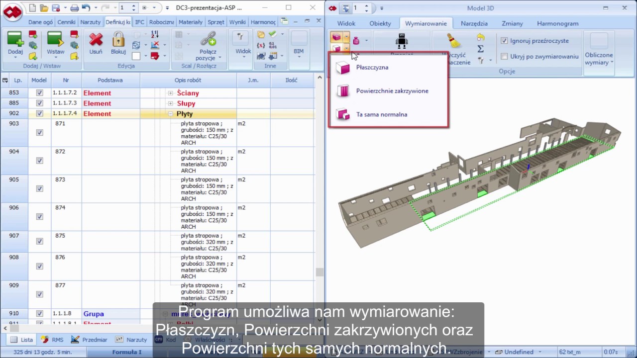 BIMestiMate - WYMIAROWANIE  PŁASZCZYZNA
