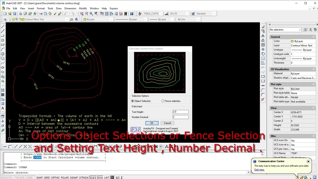 Calculate volume contour