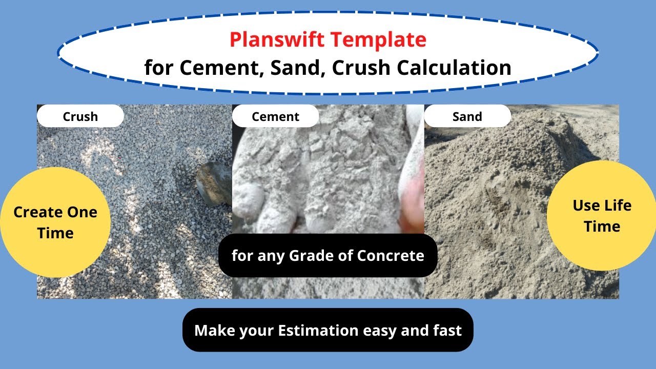 Planswift Template| Cement, Sand and Crush Calculation| Any Grade of Concrete