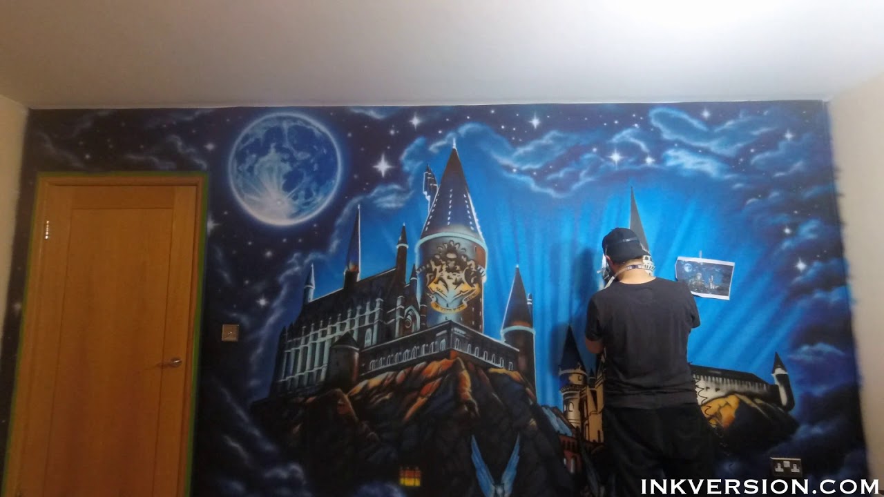 Harry Potter Hogwarts Wall Mural Airbrush Time-lapse