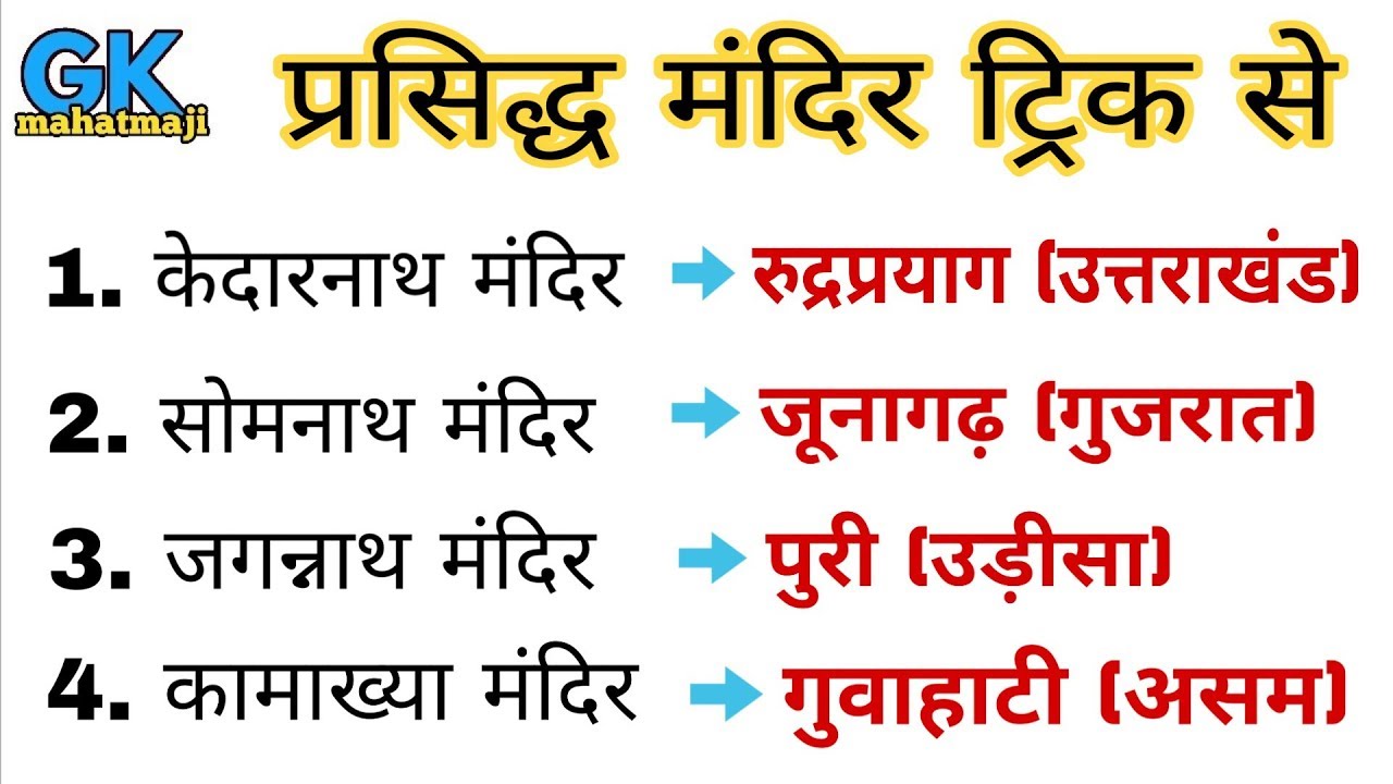 भारत के मंदिर ट्रिक से | Most important Temples in india | Static gk | gk for ssc, railway