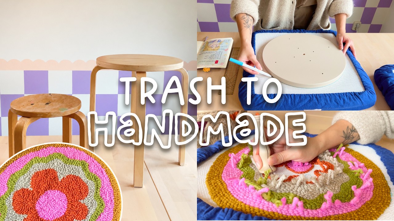 I gave free IKEA stools a punch needle makeover