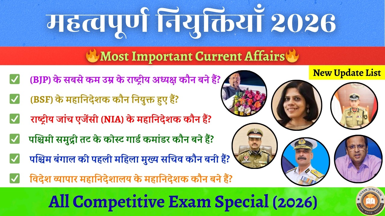 Latest Appointments 2026 | प्रमुख नियुक्तियाँ 2026 | SSC, Bank, Railway, State Exams |Gyaan Junction