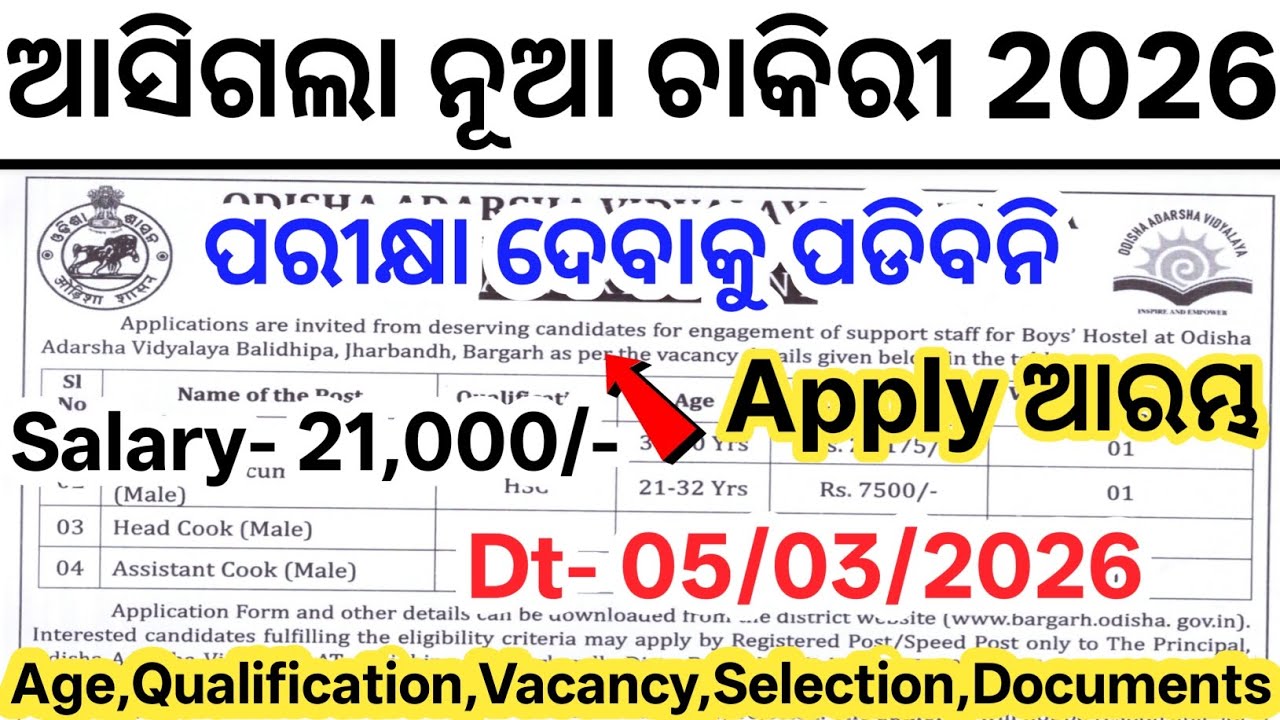 Odisha New Govt Job Vacancy 2026// New Government Jobs in Odisha 2026// Today Odisha New Govt Jobs