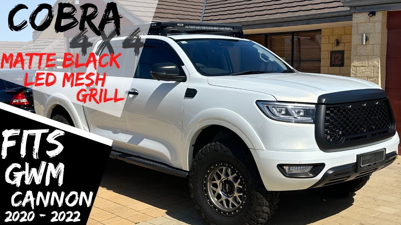 Front Matte Black Mesh Grill With LED Fits GWM Cannon 2020 - 2022 Grille Great Wall Motors