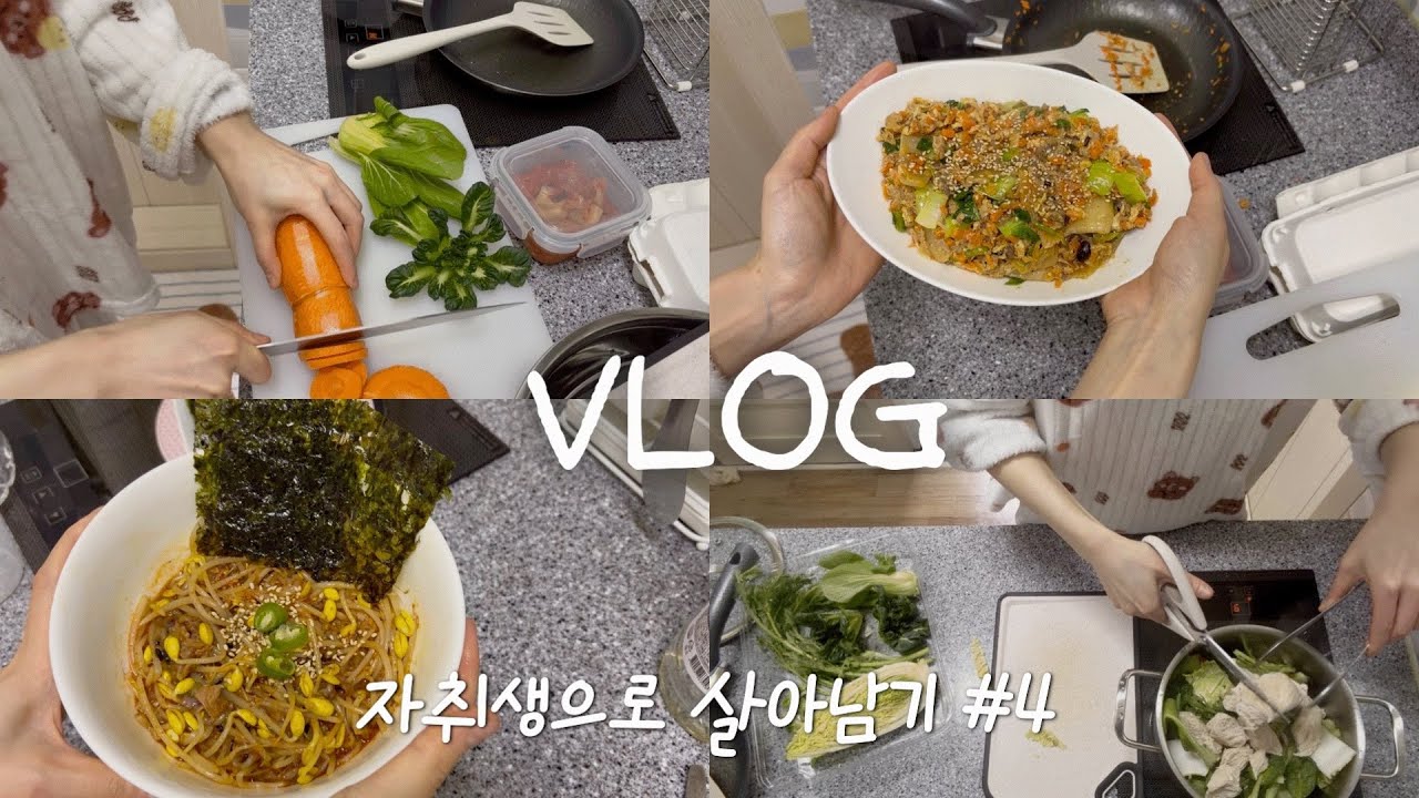 일상vlog | 초간단 집밥+도시락 레시피입니다요!!!🔥💤(냉털 볶음밥,야끼소바,콩나물덮밥,샤브샤브)