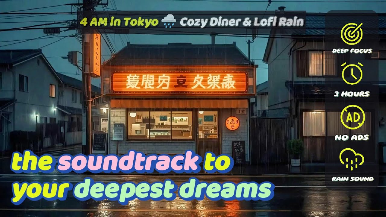 4 утра в Токио 🌧️ Уютная закусочная и лоу-фай дождь помогут вам расслабиться и заснуть