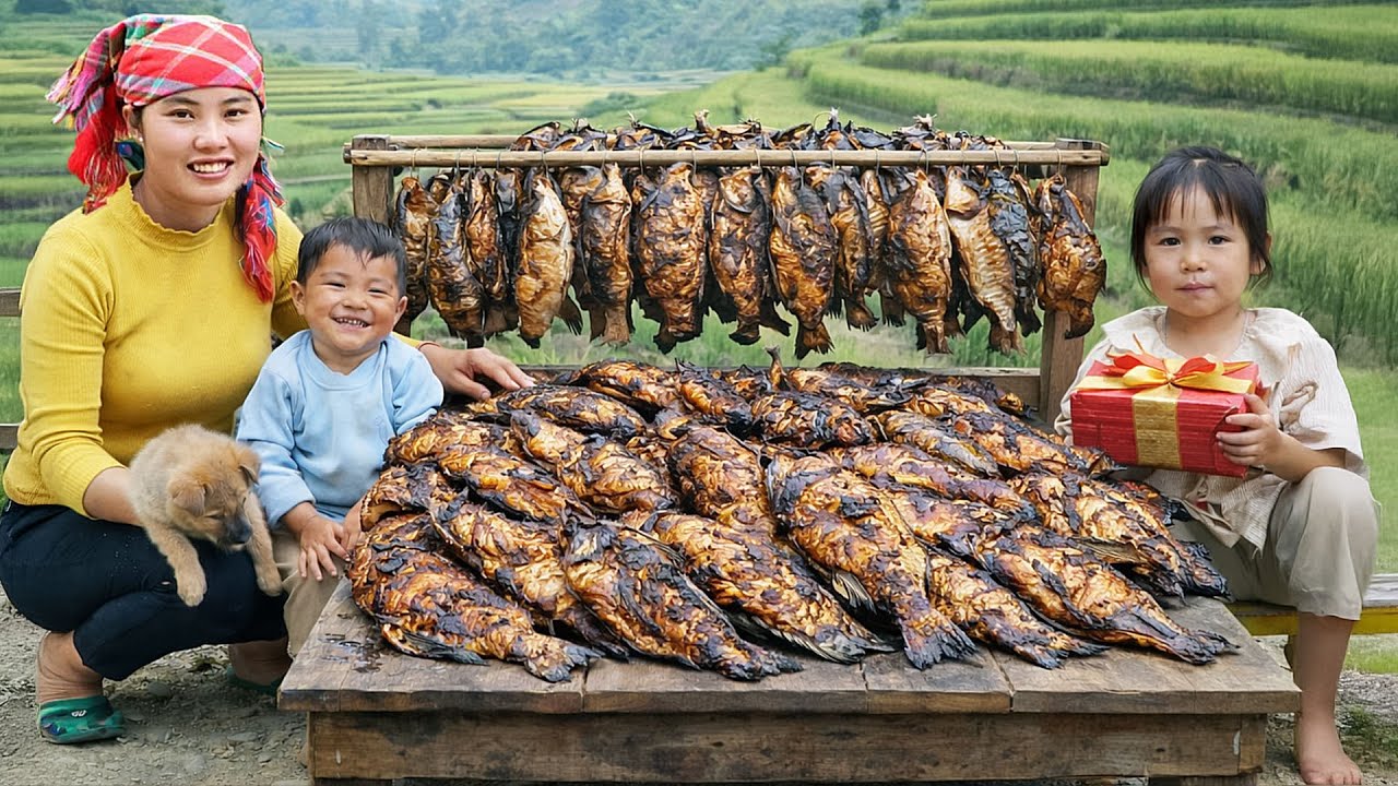 Single Mother Making Smoked Fish With Her Children – Taking Smoked Fish To The Market To Sell