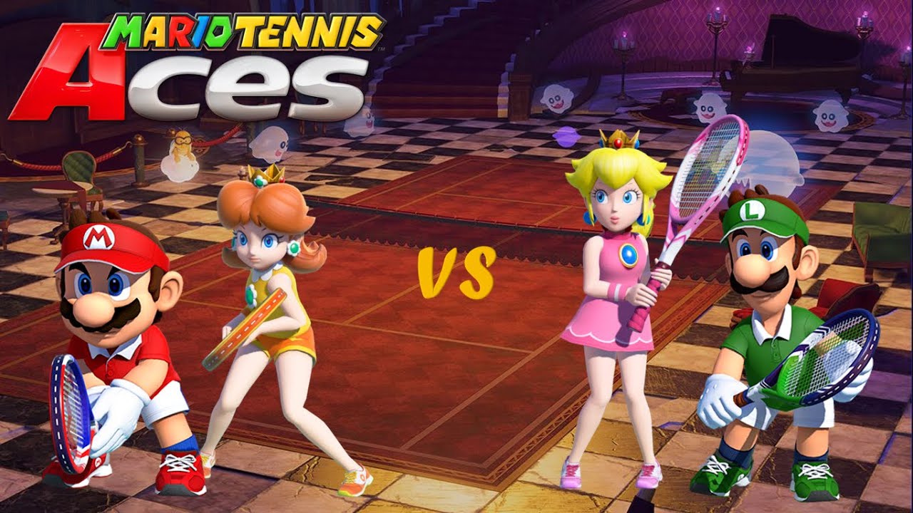 Mario Tennis Aces - Mario and Daisy vs Luigi and Peach (Mirage Mansion)